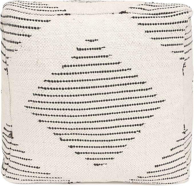 REDEARTH · Tufted Pouf Ottoman with Filler Textured Storage Cube Bean Bag Pouffe Footrest for Living Room, Bedroom, Nursery, Kidsroom; 100% Cotton (17.5"X17.5"X17.5", Loom Story 3 Natural Black)