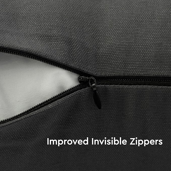 Encasa XO Throw Pillow Covers 24x24 in Set of 4 Charcoal Grey | No Inserts | Cotton Pillow Covers for Living Room, Bed, Sofa, Couch | Decorative Cushion Covers with Improved Zipper