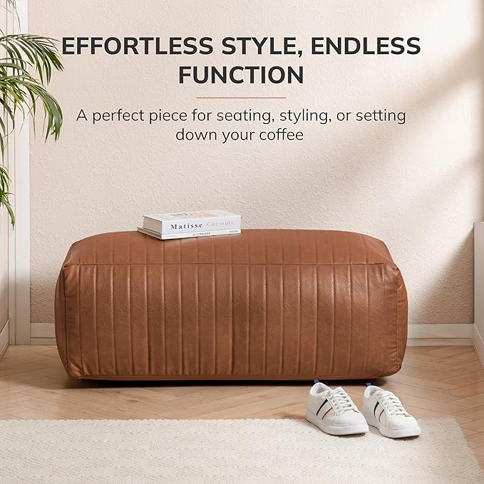 Anji Mountain 100% Handmade & Handcrafted Comfortable Home Décor Bench Pouf Ottoman Footrest for Living Room, Bedroom, Nursery, Kidsroom, Patio Furniture - (42" x 22" x 17" - Cognac)