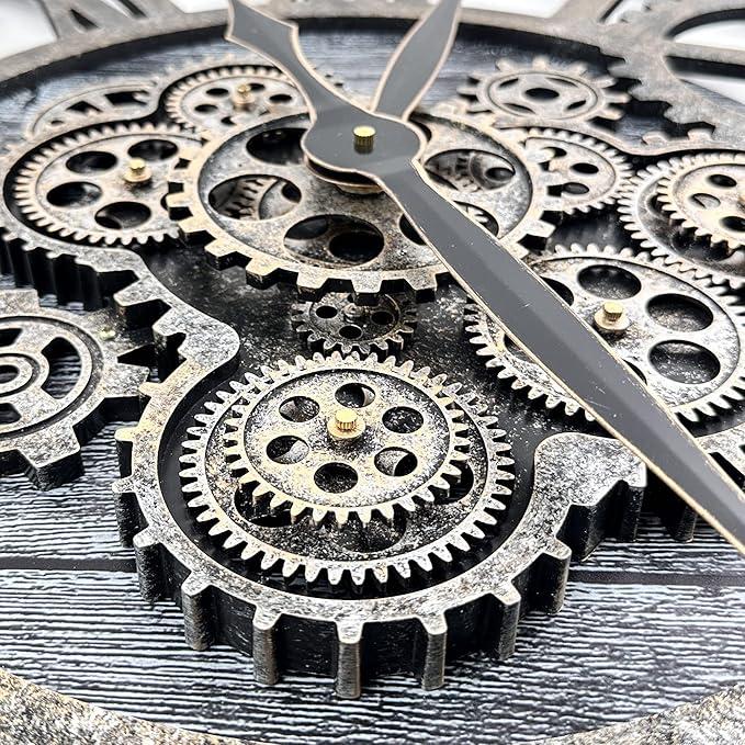 HOIBAI Large Wall Clock, Wall Clocks for Living Room Decor 36 Inch Farmhouse Vintage Rustic Kitchen Wall Decor Vintage Roman Oversized Wall Clock for Home Bedroom House, Moving Gears Clock