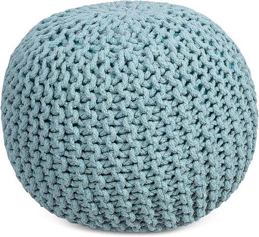 BIRDROCK HOME Round Pouf Ottoman | Cotton Braided Round Foot Stool | Bedroom and Living Room Poof | Sage Green Boho Ottoman | Pouf Foot Rest