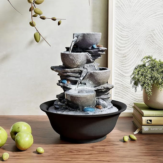 10.6inch Tabletop Fountain, Indoor Waterfall Fountains with LED Light, Realistic Rock Design for Soothing Ambiance in Bedrooms, Living Rooms, Offices, or Meditation Spaces