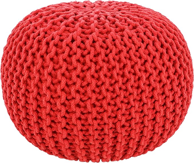 Mark&Day Pouf Ottoman, Harmannsdorf Texture Bright Red Round Pouf Foot Rest for Living Room, Bedroom and Boho Home Decor (14"x20"x20")