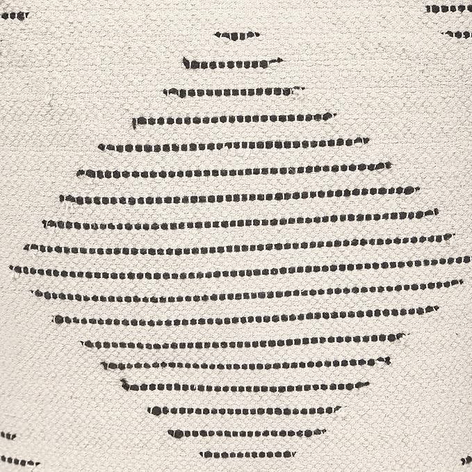 REDEARTH · Tufted Pouf Ottoman with Filler Textured Storage Cube Bean Bag Pouffe Footrest for Living Room, Bedroom, Nursery, Kidsroom; 100% Cotton (17.5"X17.5"X17.5", Loom Story 3 Natural Black)