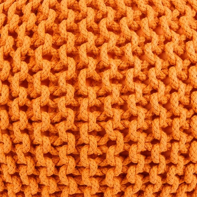 Mark&Day Pouf Ottoman, Harmannsdorf Texture Bright Orange Round Pouf Foot Rest for Living Room, Bedroom and Boho Home Decor (14"x20"x20")