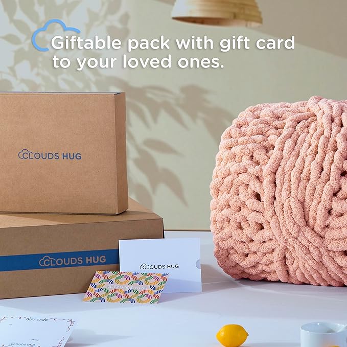 Chunky Knit Blanket Throw - 100% Hand Knitted Chunky Soft Throw Blanket for Couch, Thick and Warm Blanket for Winter, Pink, 50x60 Inches