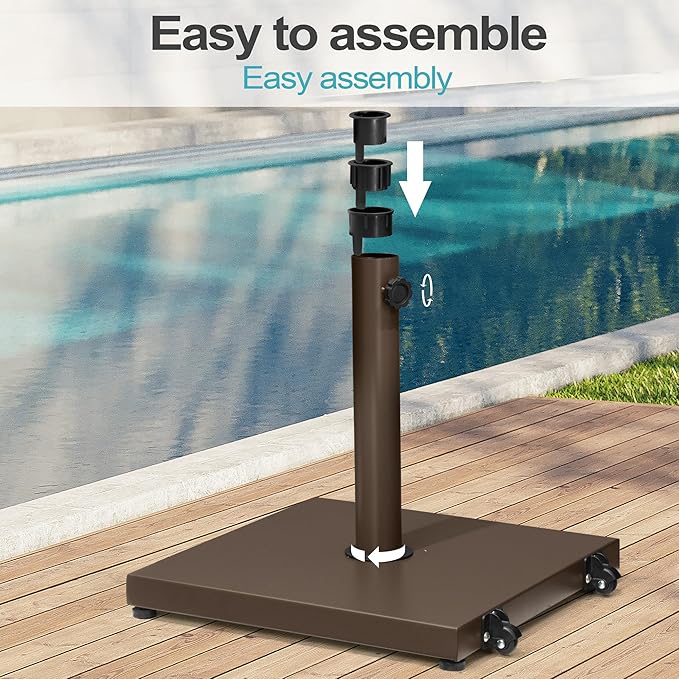 Patio Umbrella Base 40lbs Outdoor Umbrella Stand with Wheels, Heavy Duty Square Concrete Stand Market Umbrella, Brown