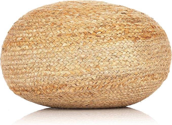Decor Therapy Round Pouf Ottoman Footrest, Natural Jute Woven, Boho Pouf, Bohemian Style Casual Seating for Living Room, Bedroom, Patio Decor 19"x 19"x 10.5"