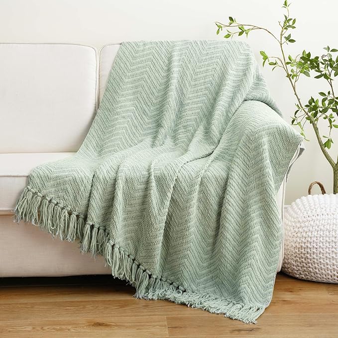 BATTILO HOME Sage Green Throw Blanket for Couch, Knit Sage Throw Blanket Versatile for Couch, Super Soft Warm Spring Blanket for Bed Sofa, 50"x60"