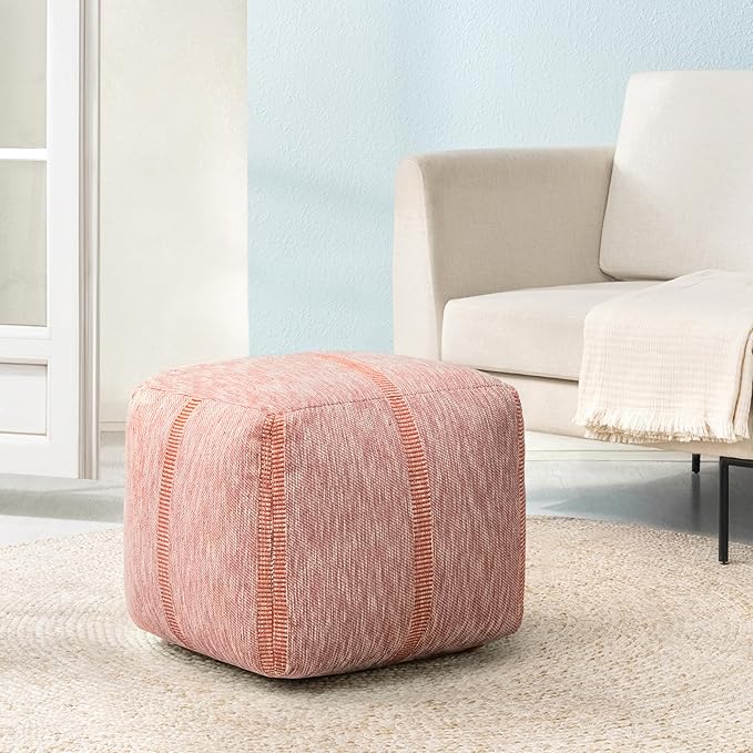 Anji Mountain 100% Handmade & Handcrafted Comfortable Home Décor Pouf Ottoman Footrest for Living Room, Bedroom, Nursery, Kidsroom, Patio Furniture - (20" x 20" x 20" - Mahogany Rose)