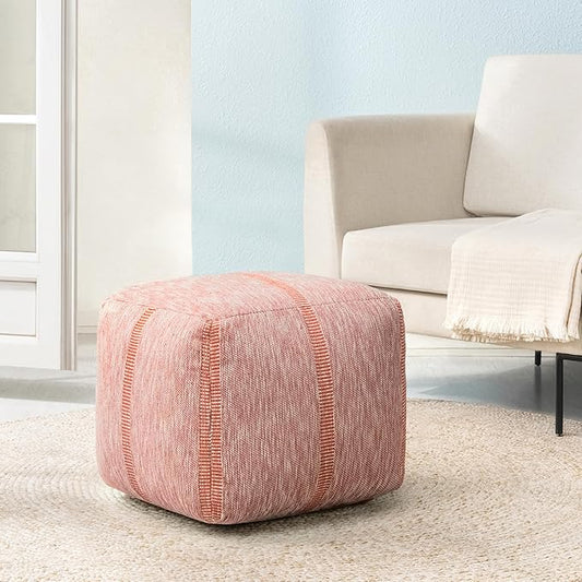 Anji Mountain 100% Handmade & Handcrafted Comfortable Home Décor Pouf Ottoman Footrest for Living Room, Bedroom, Nursery, Kidsroom, Patio Furniture - (20" x 20" x 20" - Mahogany Rose)