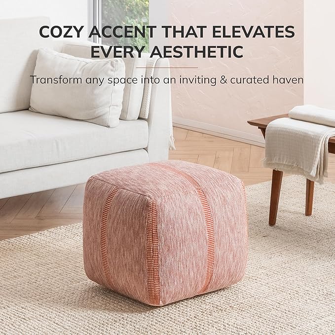 Anji Mountain 100% Handmade & Handcrafted Comfortable Home Décor Pouf Ottoman Footrest for Living Room, Bedroom, Nursery, Kidsroom, Patio Furniture - (20" x 20" x 20" - Mahogany Rose)