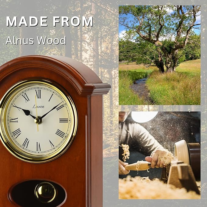 Pendulum Mantel Clock Wooden Case Silent Classic Minimalist Design Desktop Tabletop for Fireplace Bedside Table Living Room