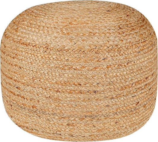 Jute Pouf Ottoman - Briaded Round Boho Pouf Ottoman Foot Rest - Poofs/Ottomans Furniture Decor - Circular Ottomans Pouffe for Bedroom - Poufs for Living Room - (18"x18"x14")