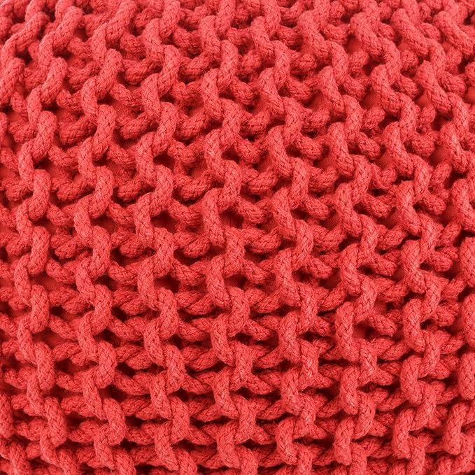 Mark&Day Pouf Ottoman, Harmannsdorf Texture Bright Red Round Pouf Foot Rest for Living Room, Bedroom and Boho Home Decor (14"x20"x20")