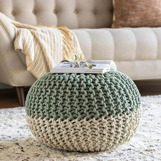 Mark&Day Pouf Ottoman, Mank Texture Mint Round Pouf Foot Rest for Living Room, Bedroom and Boho Home Decor (14"x20"x20")