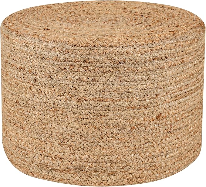 Jute Pouf Ottoman - Briaded Boho Pouf Ottoman Foot Rest - Poofs/Ottomans Furniture Decor - Ottomans Pouffe for Bedroom - Poufs for Living Room - (18"x18"x12")