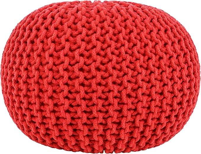 Mark&Day Pouf Ottoman, Harmannsdorf Texture Bright Red Round Pouf Foot Rest for Living Room, Bedroom and Boho Home Decor (14"x20"x20")