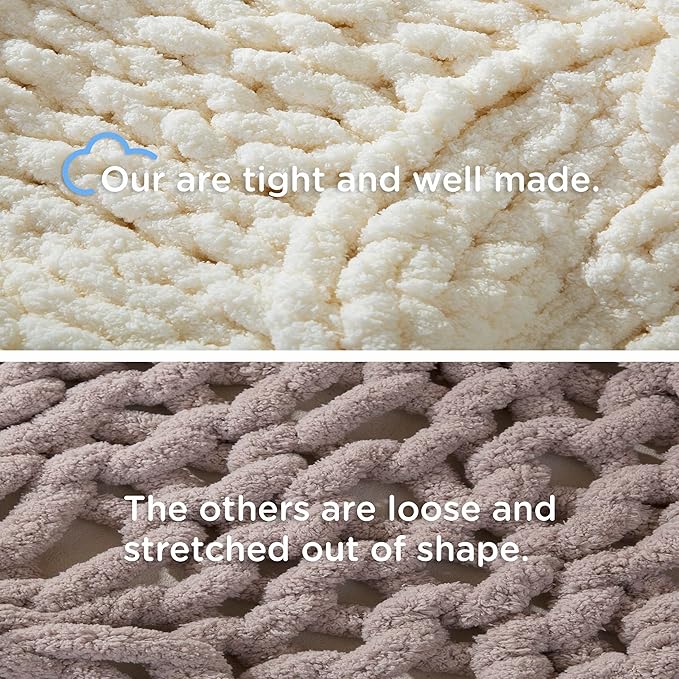 Chunky Knit Blanket Throw - 100% Hand Knitted Chunky Soft Throw Blanket for Couch, Thick and Warm Blanket for Winter, White, 40x50 Inches