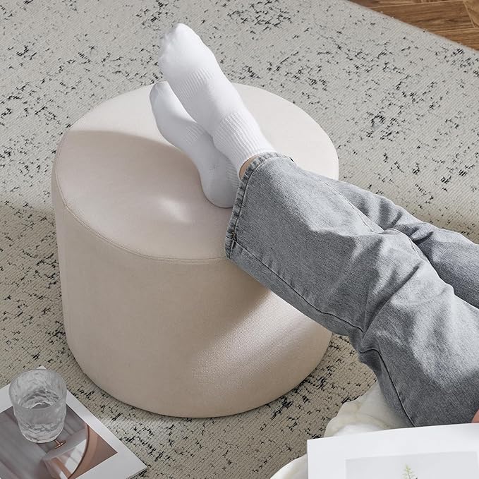 Bezseller Soft Boucle Pouf Ottoman, Comfortable Foot Rest, Full Foam Filling Footstool for Living Room, Bedroom, Lightweight Comfort and Charm Floor Poof Seating Perfect to Rest Your Feet, Beige