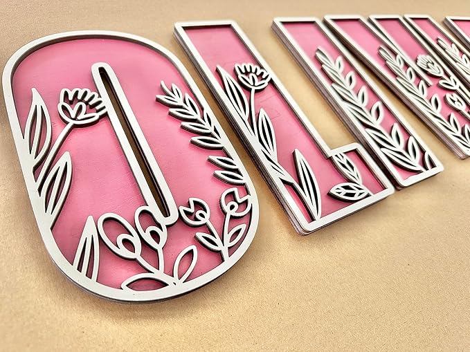 Name Sign For Nursery, Boho Nursery Sign, Family Name Signs, 3D Wall Art for Children & Kids Rooms, Baby Shower, First birthday gift (Floral)