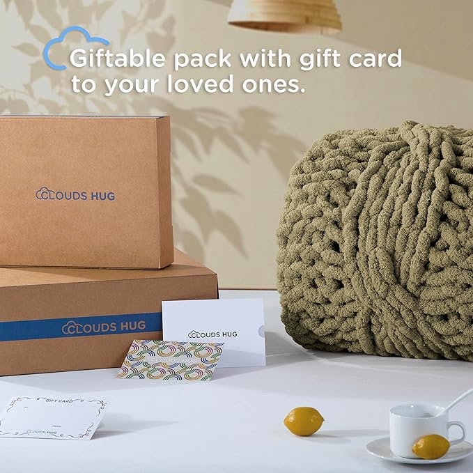 Chunky Knit Blanket Throw - 100% Hand Knitted Chunky Soft Throw Blanket for Couch, Thick and Warm Blanket for Winter, Olive Green, 40x50 Inches