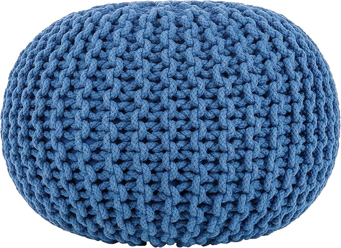 Mark&Day Pouf Ottoman, Harmannsdorf Texture Bright Blue Round Pouf Foot Rest for Living Room, Bedroom and Boho Home Decor (14"x20"x20")