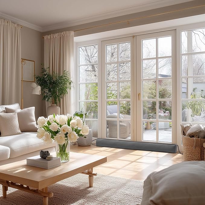 Sunolga 38" Door Draft Stopper for Bottom of Door, Under Door Gap Filler with Removable Cover up to 3 Inches, Weighted Bottom of Door Barrier for Noise, Air, Wind and Light, Gray, 2 Pack