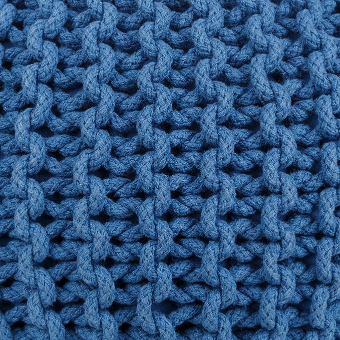 Mark&Day Pouf Ottoman, Harmannsdorf Texture Bright Blue Round Pouf Foot Rest for Living Room, Bedroom and Boho Home Decor (14"x20"x20")