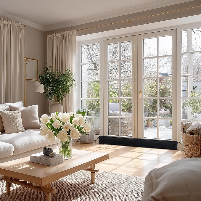 Sunolga 42" Door Draft Stopper for Bottom of Door, Under Door Gap Filler with Removable Cover up to 4 Inches, Weighted Bottom of Door Barrier for Noise, Air, Wind and Light, Black