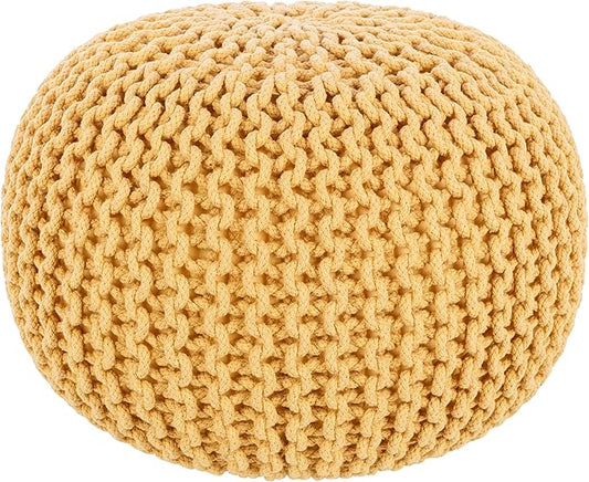Mark&Day Pouf Ottoman, Harmannsdorf Texture Bright Yellow Round Pouf Foot Rest for Living Room, Bedroom and Boho Home Decor (14"x20"x20")