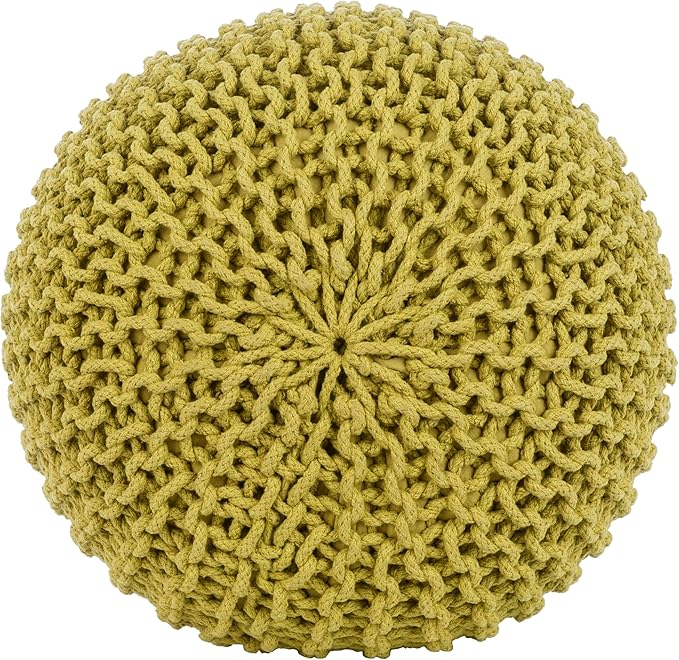 Mark&Day Pouf Ottoman, Harmannsdorf Texture Lime Round Pouf Foot Rest for Living Room, Bedroom and Boho Home Decor (14"x20"x20")