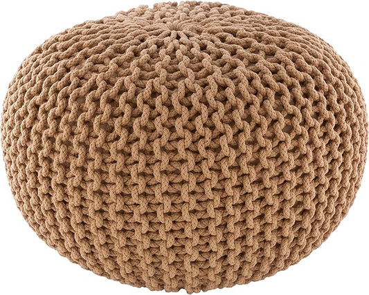 Mark&Day Pouf Ottoman, Harmannsdorf Texture Camel Round Pouf Foot Rest for Living Room, Bedroom and Boho Home Decor (14"x20"x20")