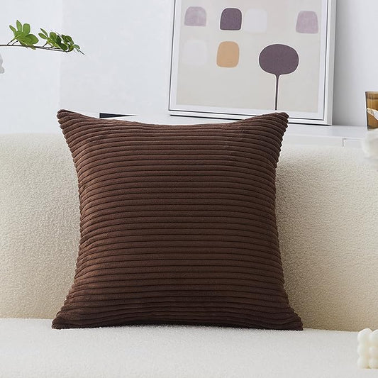Home Brilliant Corduroy Pillow Covers Solid Plush Throw Pillow Cover Decorative Striped Throw Pillow Case 20x20 for Patio Porch Chair Furniture, 20 x 20 inch (50cm), Brown