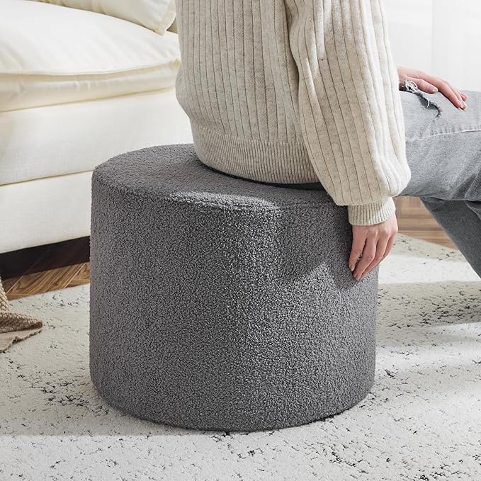 Bezseller Soft Boucle Pouf Ottoman, Comfortable Foot Rest, Full Foam Filling Footstool for Living Room, Bedroom, Lightweight Comfort and Charm Floor Poof Seating Perfect to Rest Your Feet, Grey