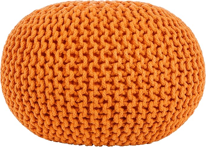 Mark&Day Pouf Ottoman, Harmannsdorf Texture Bright Orange Round Pouf Foot Rest for Living Room, Bedroom and Boho Home Decor (14"x20"x20")