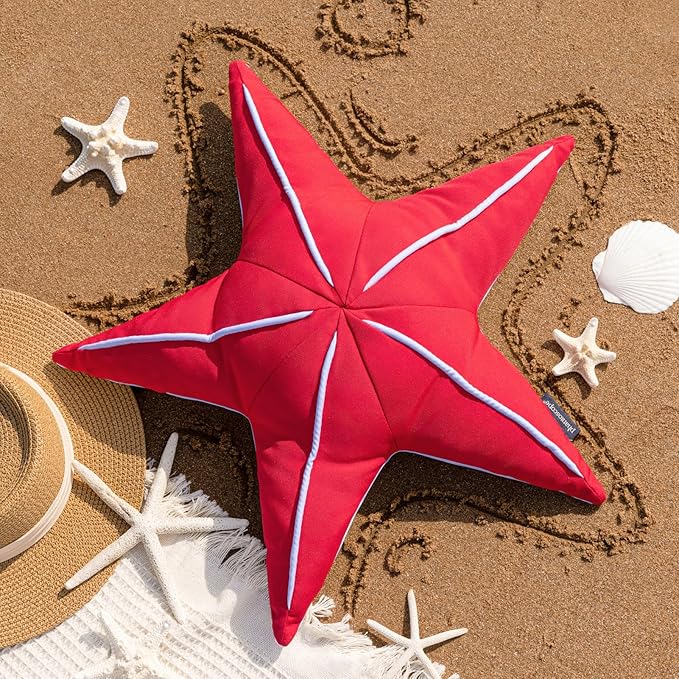 Phantoscope Outdoor Starfish Shaped Throw Pillow, Decorative Waterproof Pillows for Outdoor Patio Furniture, Beach Cushion Pillows, Red 21.5 x 21.5 Inches