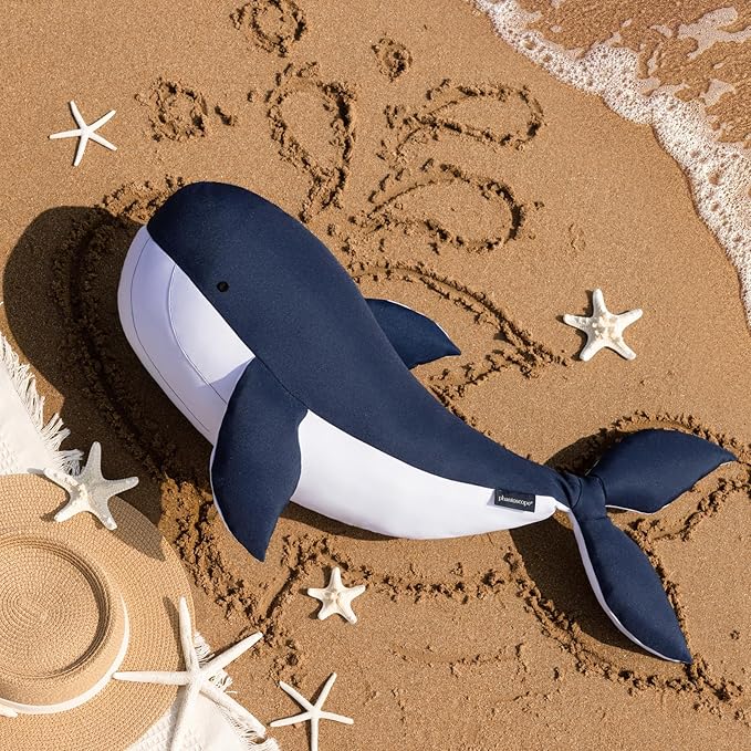 Phantoscope Outdoor Whale Shaped Throw Pillow, Decorative Waterproof Pillows for Outdoor Patio Furniture, Beach Cushion Pillows, Blue and White 29 x 8 Inches
