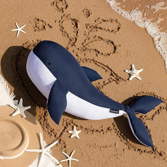 Phantoscope Outdoor Whale Shaped Throw Pillow, Decorative Waterproof Pillows for Outdoor Patio Furniture, Beach Cushion Pillows, Blue and White 29 x 8 Inches