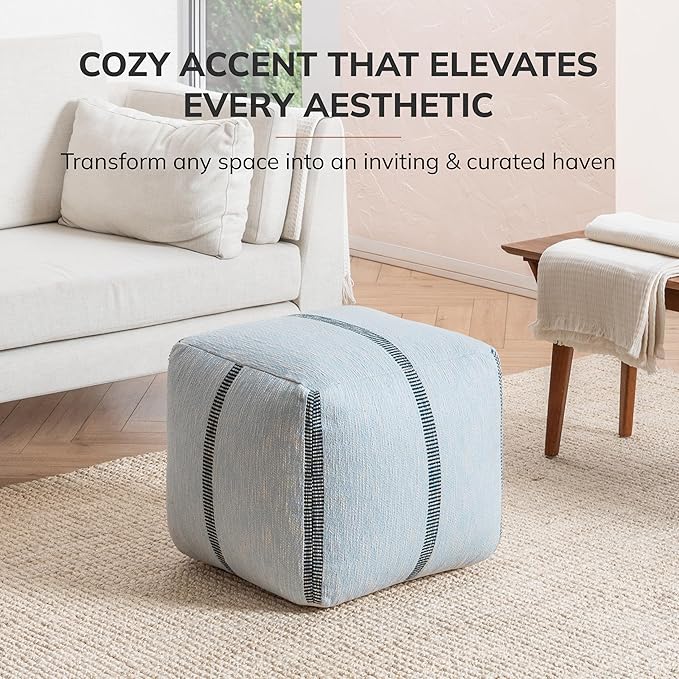 Anji Mountain 100% Handmade & Handcrafted Comfortable Home Décor Pouf Ottoman Footrest for Living Room, Bedroom, Nursery, Kidsroom, Patio Furniture - (20" x 20" x 20" - Omphalodes)