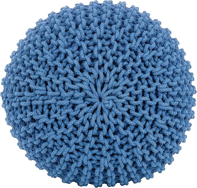 Mark&Day Pouf Ottoman, Harmannsdorf Texture Bright Blue Round Pouf Foot Rest for Living Room, Bedroom and Boho Home Decor (14"x20"x20")