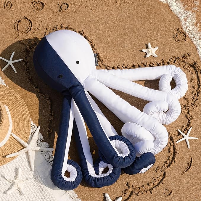 Phantoscope Outdoor Octopus Shaped Throw Pillow, Decorative Waterproof Pillows for Outdoor Patio Furniture, Beach Cushion Pillows, Blue and White 29.5 x 8 Inches