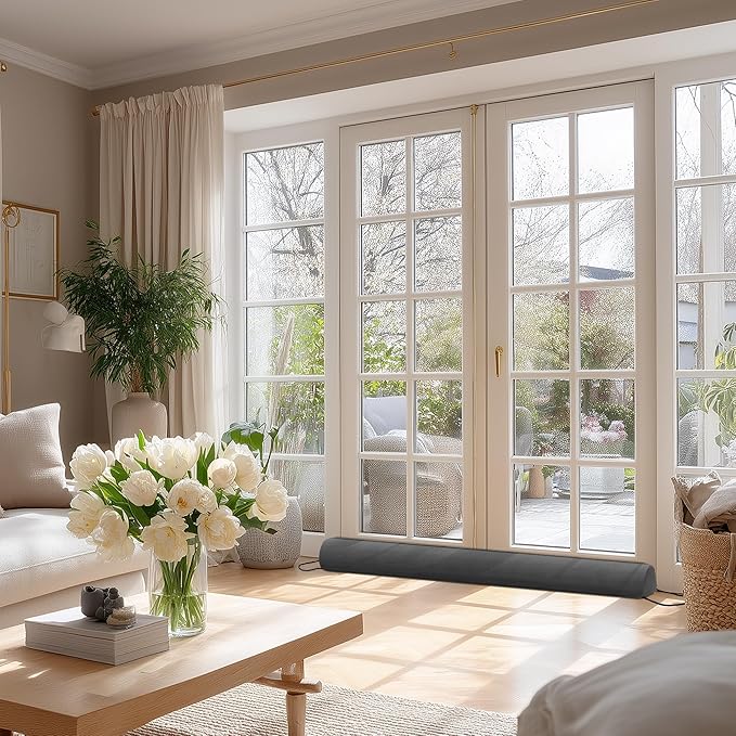 Sunolga 42" Door Draft Stopper Blocks Hot Cold Air with Removable Washable Cover for Gaps Up to 3", All-Season Noise and Wind Seal for The Bottom of Door and Window, Gray