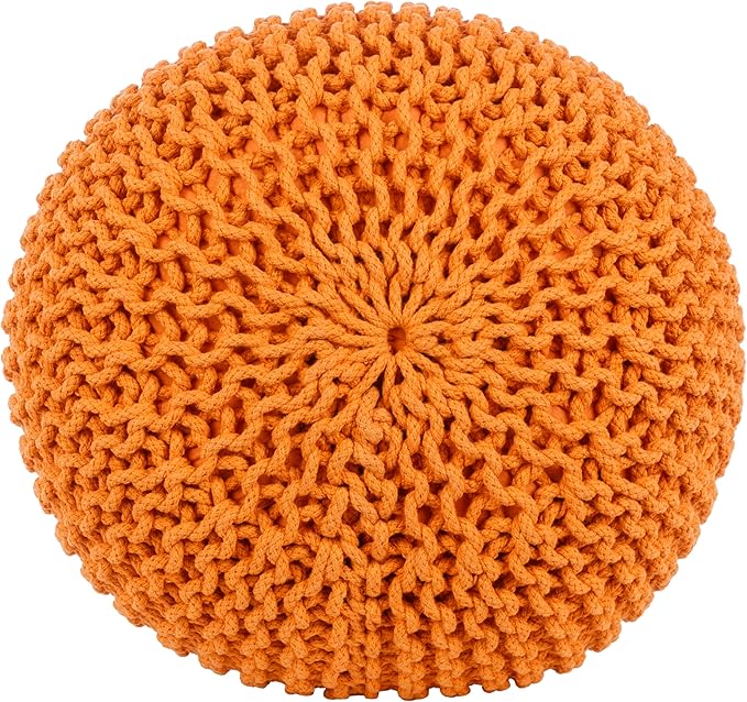 Mark&Day Pouf Ottoman, Harmannsdorf Texture Bright Orange Round Pouf Foot Rest for Living Room, Bedroom and Boho Home Decor (14"x20"x20")