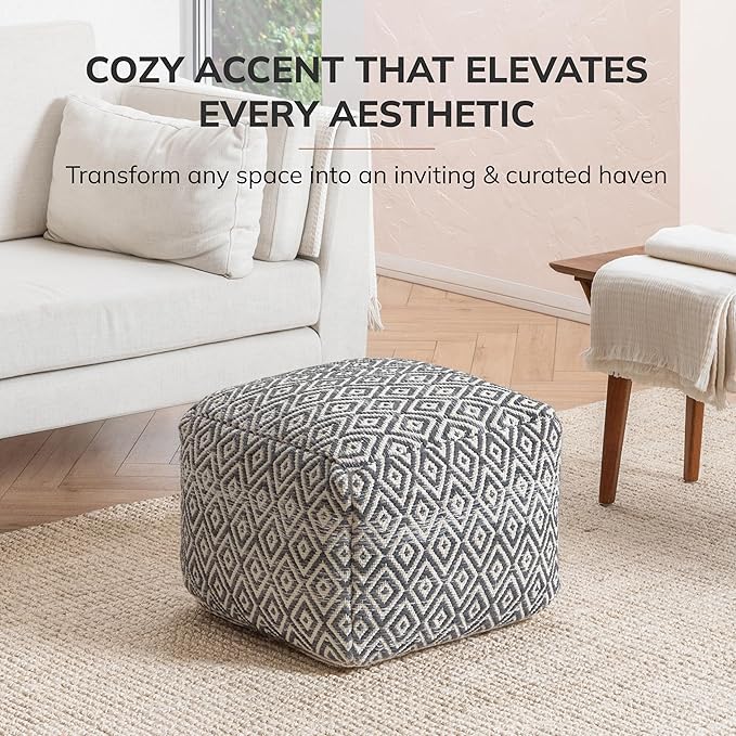 Anji Mountain 100% Handmade & Handcrafted Comfortable Home Décor Pouf Ottoman Footrest for Living Room, Bedroom, Nursery, Kidsroom, Patio Furniture - (22" x 22" x 16" - Charcoal)