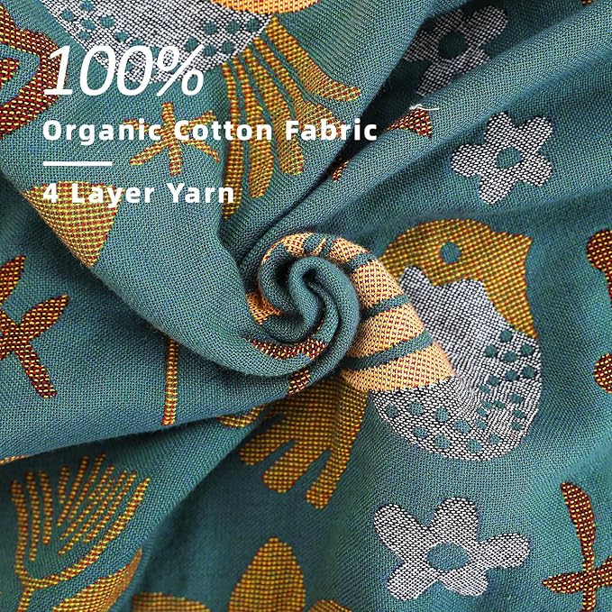 Boho Throw Blanket, 100% Organic Cotton Breathable Ultra Soft 80" x 90" Bed Quilt Throw - Floral Rustic Bird Farmhouse Decor Luxury Reversible Blanket for Sofa Couch Chair and Gift,Teal/Beige