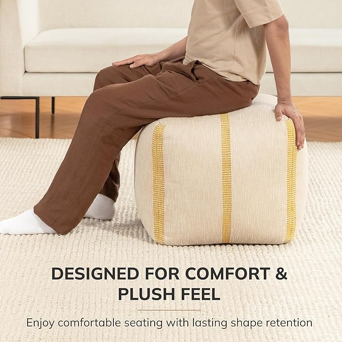 Anji Mountain 100% Handmade & Handcrafted Comfortable Home Décor Pouf Ottoman Footrest for Living Room, Bedroom, Nursery, Kidsroom, Patio Furniture - (20" x 20" x 20" - Croissant)