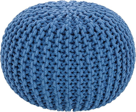 Mark&Day Pouf Ottoman, Harmannsdorf Texture Bright Blue Round Pouf Foot Rest for Living Room, Bedroom and Boho Home Decor (14"x20"x20")