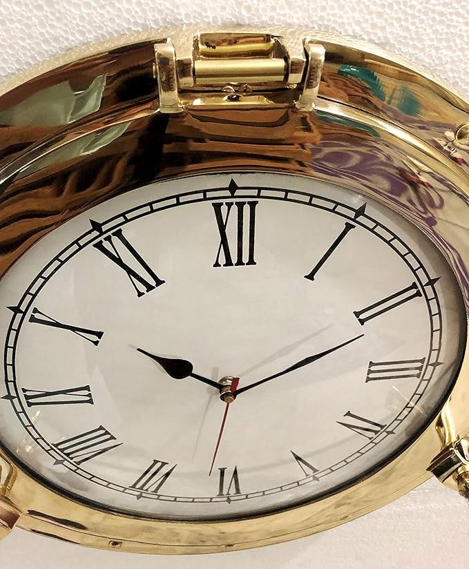 12" Antique Marine Solid Brass Ship Porthole Analog Clock Nautical Wall Hanging Clock Home Decor