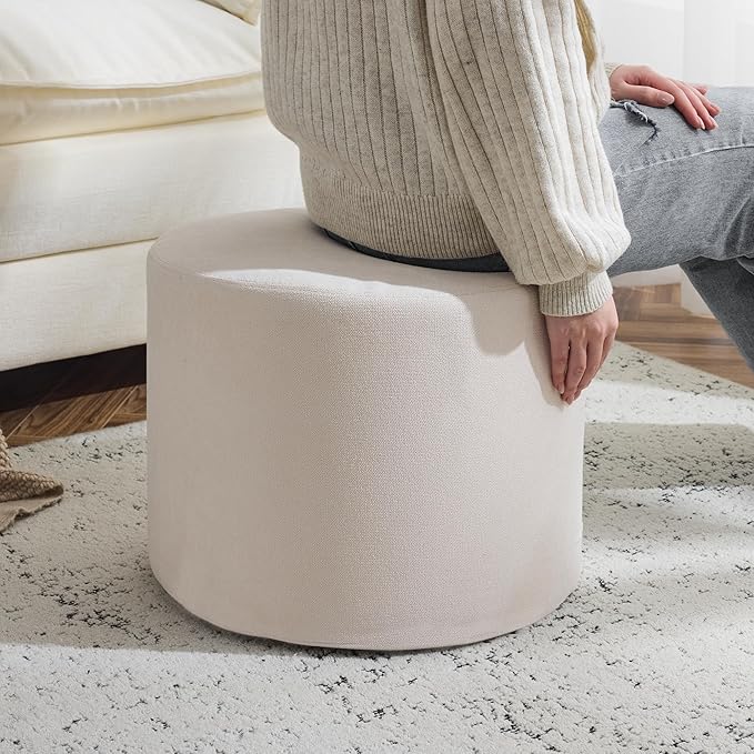 Bezseller Soft Boucle Pouf Ottoman, Comfortable Foot Rest, Full Foam Filling Footstool for Living Room, Bedroom, Lightweight Comfort and Charm Floor Poof Seating Perfect to Rest Your Feet, Beige